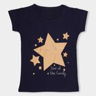 Girls' Deep Midnight Navy Blue Cotton Round Neck Casual T-Shirt, Navy Blue, small