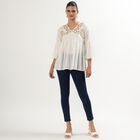 Women's Ivory White Cotton V-Neck Embroidered Kurti, ऑफ व्हाइट, small image number null