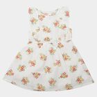 Girls' White Floral Printed Fit and Flare Frock, Off White, small