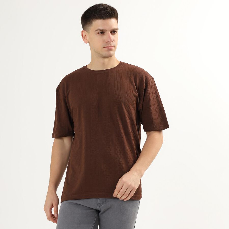 Men's Round Neck Half Sleeves T-Shirt, Brown, large image number null
