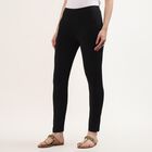 Women's White Slim Fit Solid Cotton Churidar, Black, small