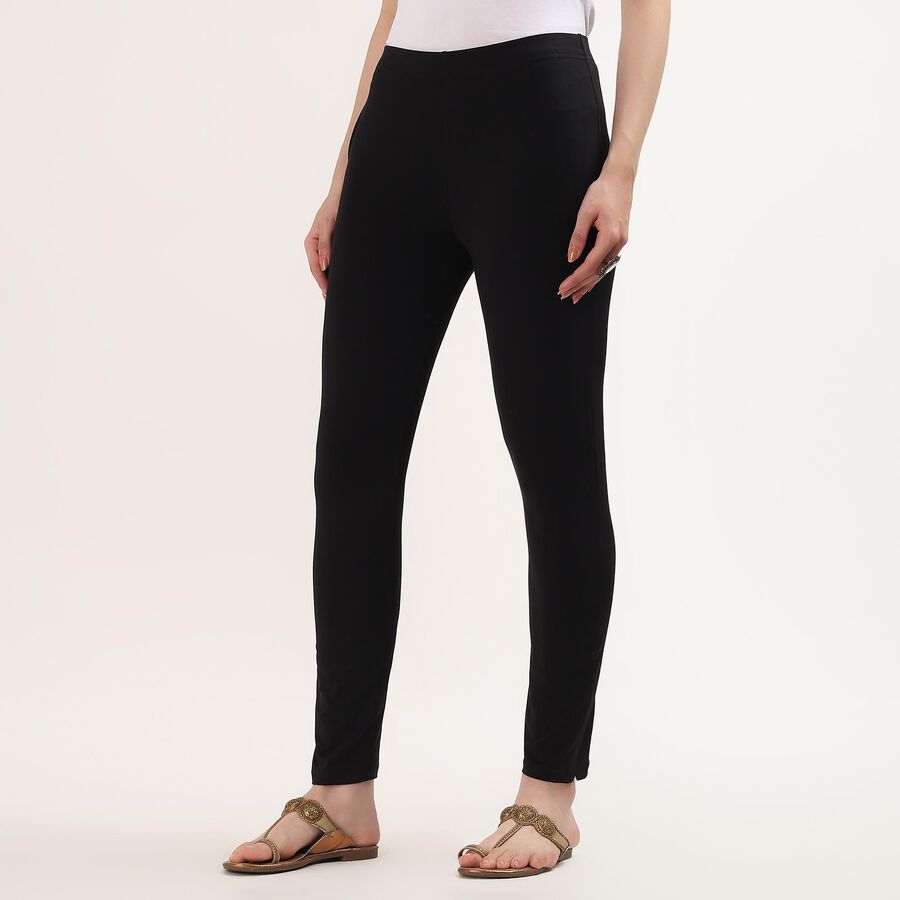 Women's White Slim Fit Solid Cotton Churidar, Black, large