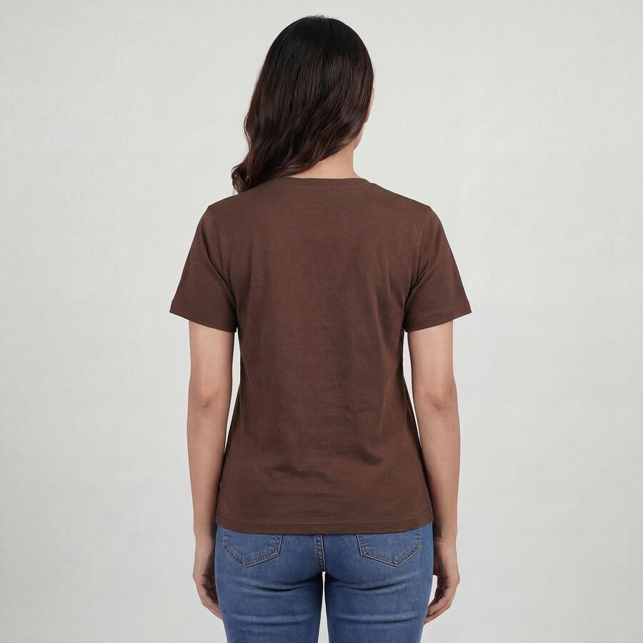 Ladies' Round Neck T-Shirt, Brown, large