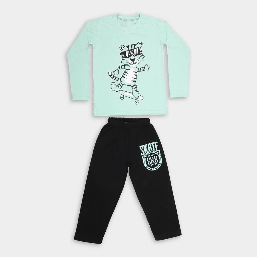 Boys' Light Green Round Neck Graphic Baba Suit, हल्का हरा, large image number null