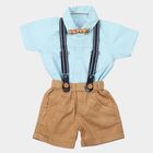 Infants' Light Blue 100% Cotton Collar Neck Suspender Baba Suit, Mid Blue, small