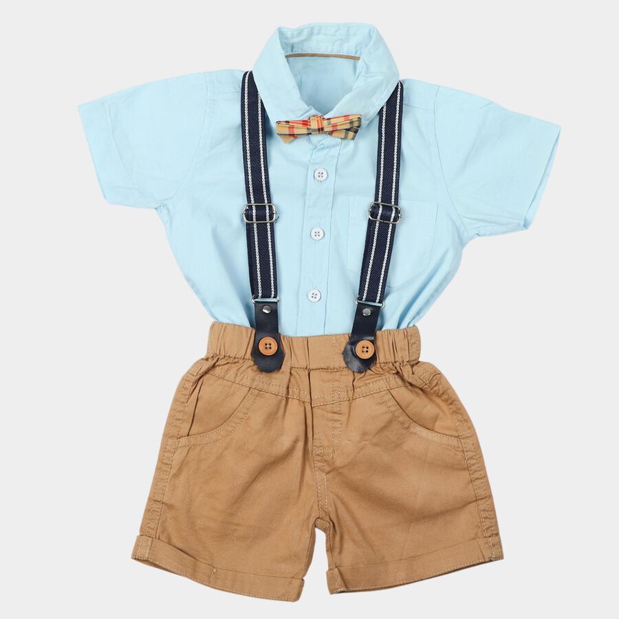 Infants' Light Blue 100% Cotton Collar Neck Suspender Baba Suit, Mid Blue, large