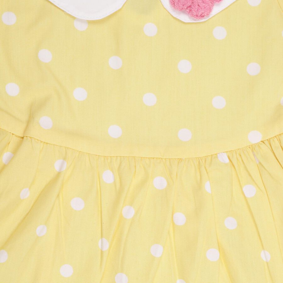 Girls' Light Yellow Polka Dot Peter Pan Collar Frock, Yellow, large image number null
