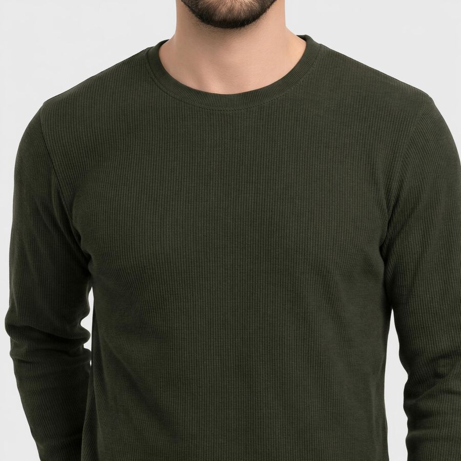 Men Olive Green Crew Neck Regular T-Shirt, Olive, large