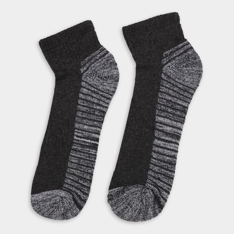 Men's Jet Black and Steel Blue Regular Fit Striped Ankle-Length Socks Pack of 3, मध्यम नीला, large image number null