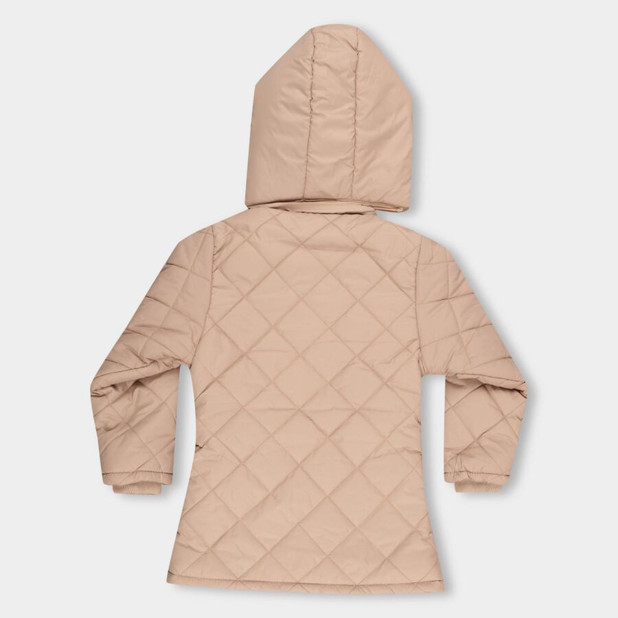 Girls Light Beige Hooded Quilted Jacket, Beige, large image number null