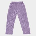 Girls' Purple Regular Fit Cat Printed Cotton Blend Pyjama, Purple, small