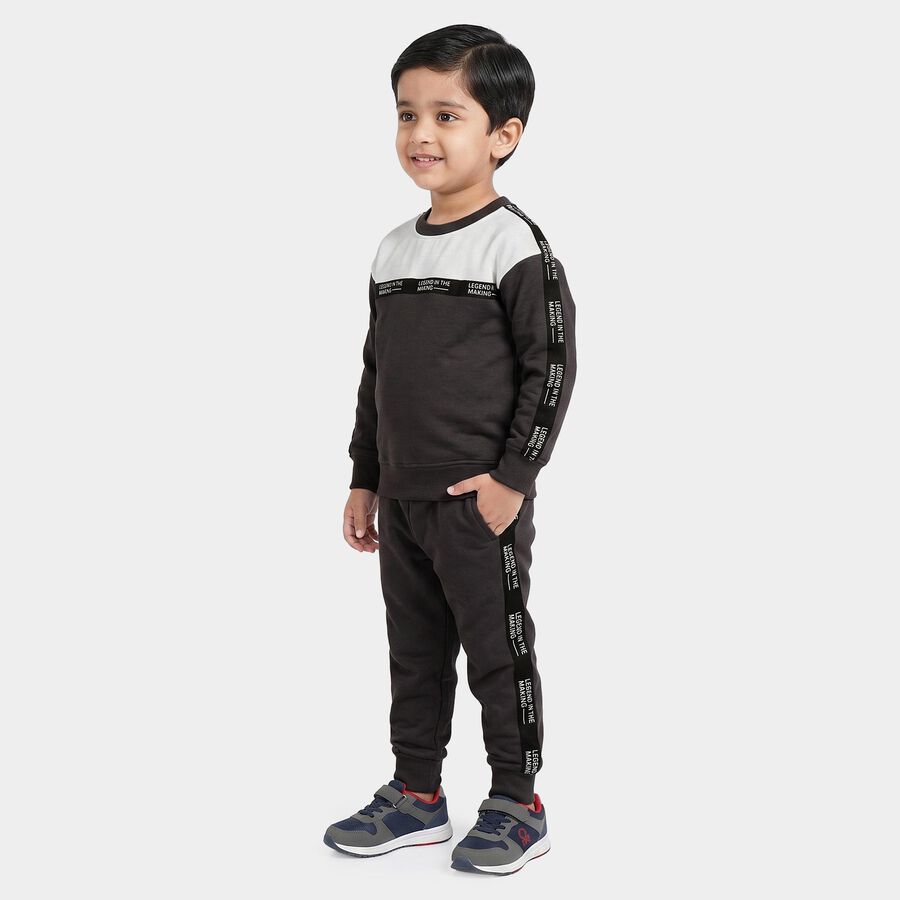 Boys' Charcoal Round Neck Colorblock Baba Suit, चारकोल, large
