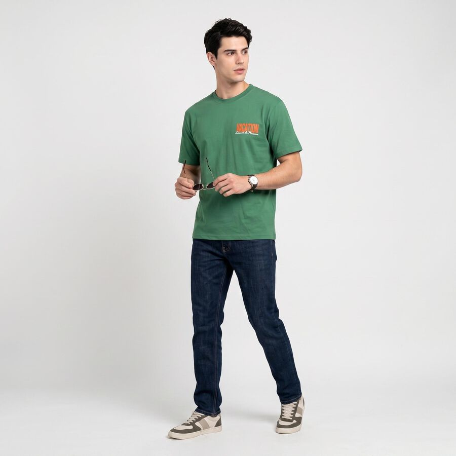 Men's Green Round Neck Graphic Print T-Shirt, हल्का हरा, large