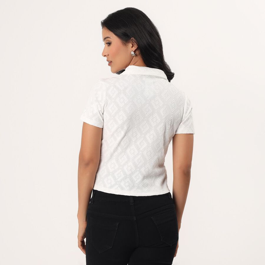 Women's White Polo Neck Solid Polo T-Shirt, सफ़ेद, large