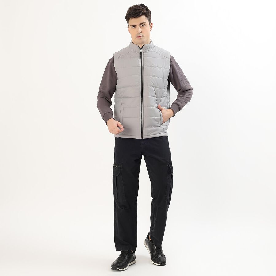 Men's Light Grey High Neck Sleeveless Jacket, Light Grey, large