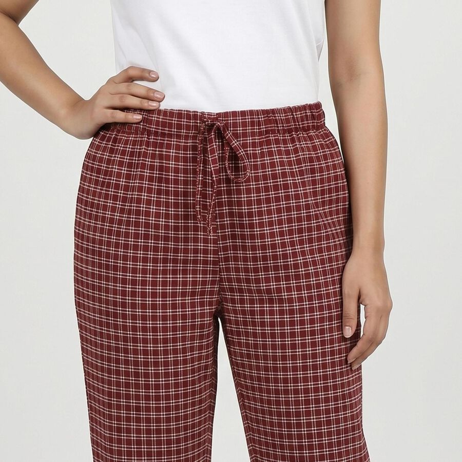 Women's Maroon Straight Fit Checked Lounge Pyjama, मरून, large