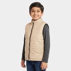 Boys Beige Stand Collar Puffer Jacket, Beige, small