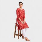 Women's Maroon Round Neck Floral Printed Kurta, Maroon, small