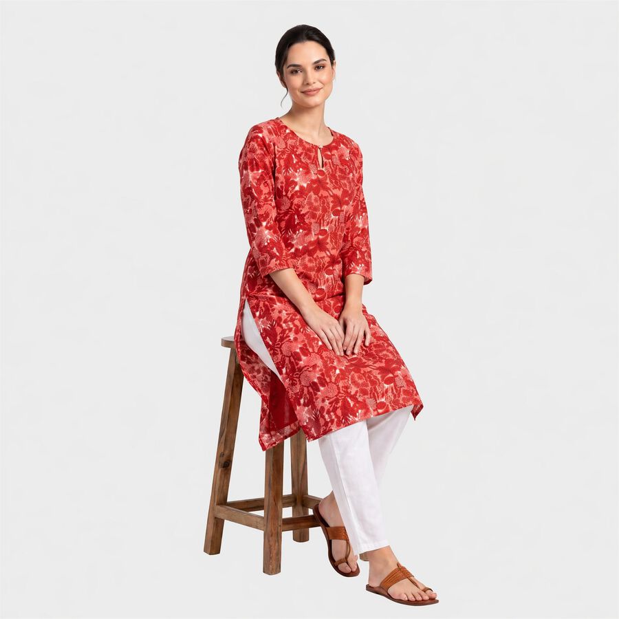 Women's Maroon Round Neck Floral Printed Kurta, Maroon, large