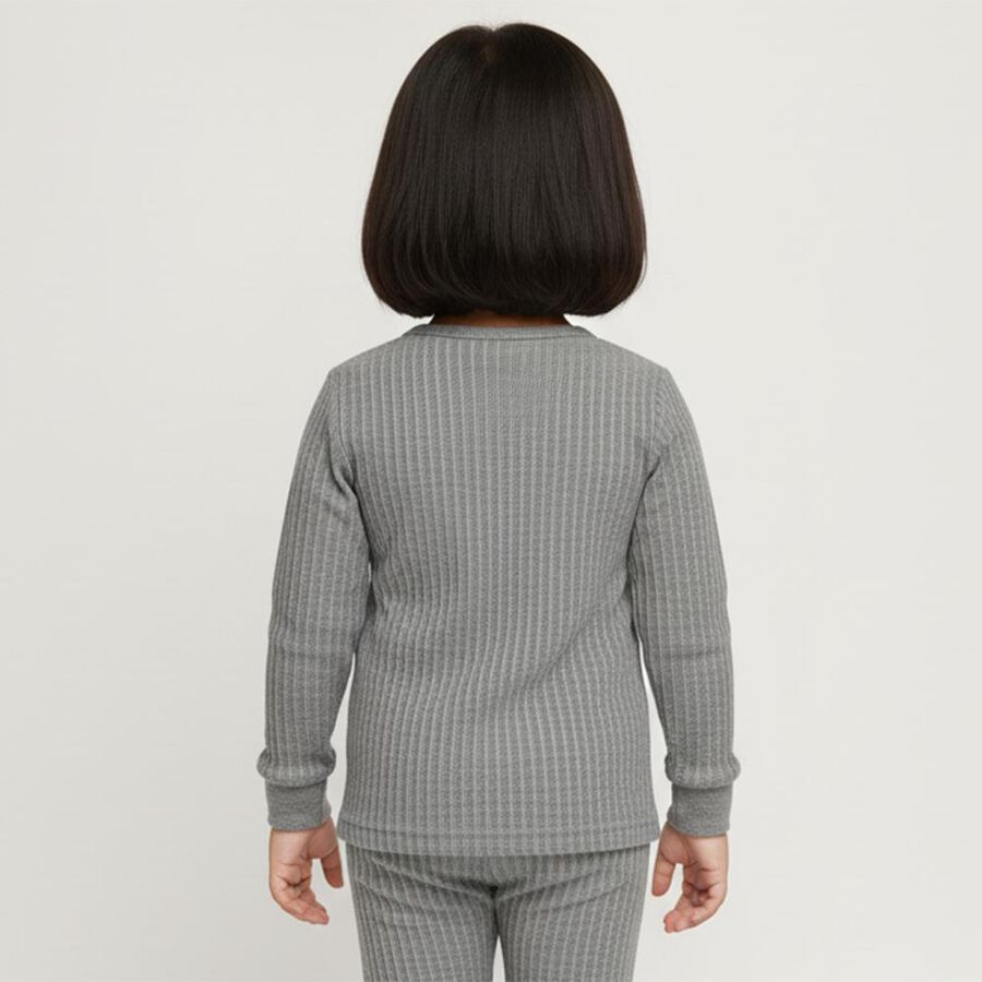 Girls Muted Grey Round Neck Thermal, Melange Mid Grey, large image number null