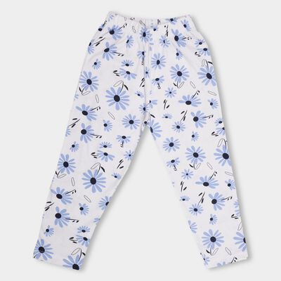 Girls' White Floral Printed Regular-Fit Cotton Blend Pyjama