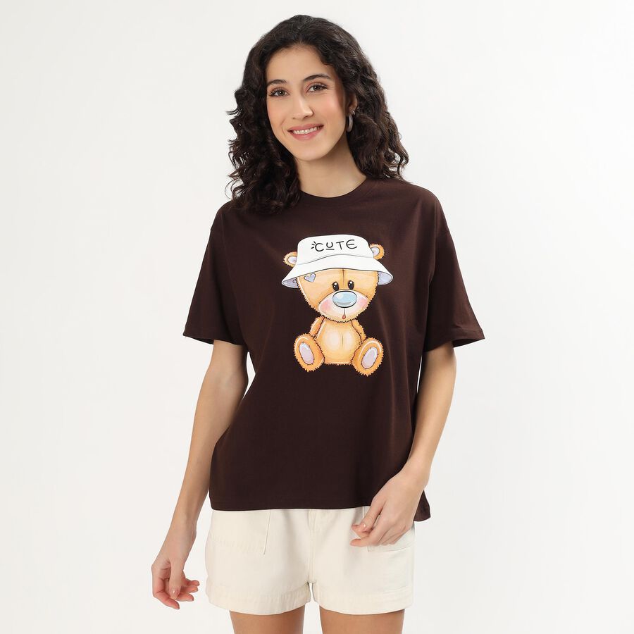 Ladies' Round Neck T-Shirt, Brown, large image number null