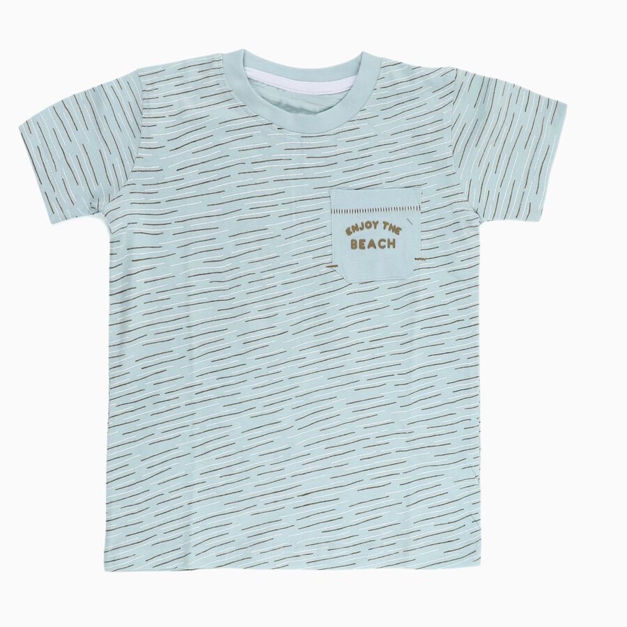 Boys Light Blue Cotton Round Neck Casual T-Shirt, एक्वा, large