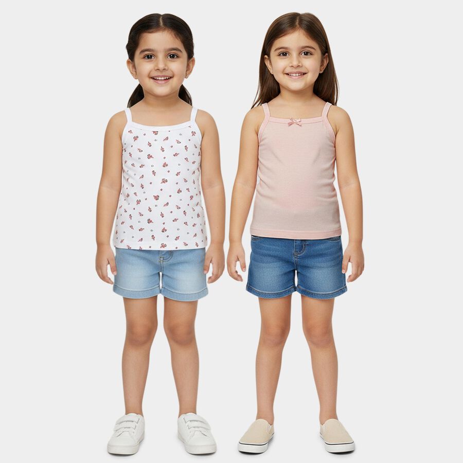 Girls' Peach Cotton Round Neck Casual Vest, पीच, large