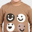 Boys' Brown Crew Neck Graphic Print Baba Suit, Brown, small