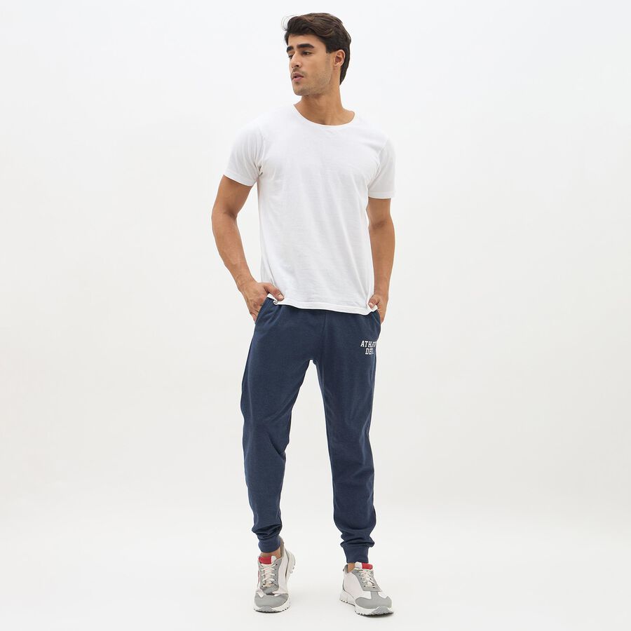 Men's Deep Navy Blue Regular Fit Logo Track Pants, Melange Blue, large image number null