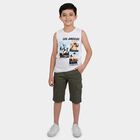 Boys White Round Neck Casual Sleeveless T-Shirt, White, small