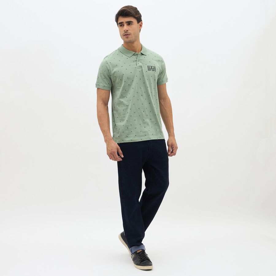 Men's Light Sage Green Cotton Polo Neck Printed T-Shirt, Light Green, large image number null