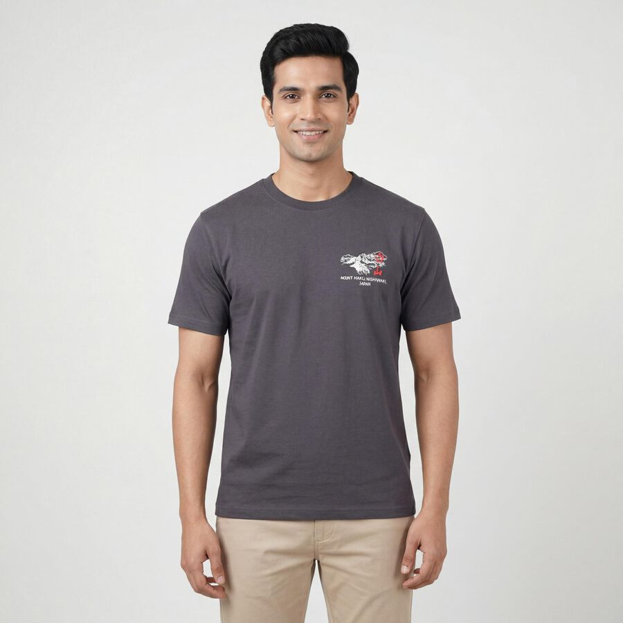 Men's Blue Cotton Round Neck Casual T-Shirt, Mid Blue, large