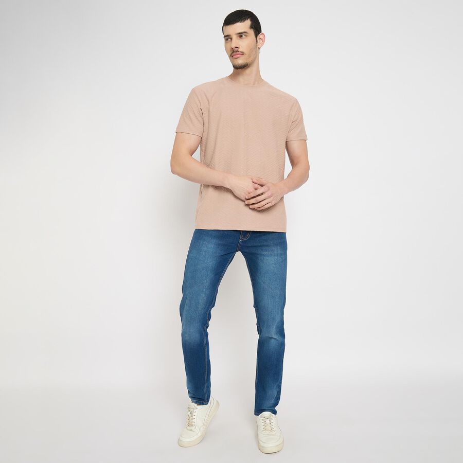 Men's Round Neck Half Sleeves T-Shirt , गुलाबी, large