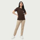 Women's Brown Round Neck Graphic Print Regular T-Shirt, Brown, small