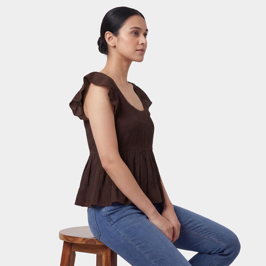 Women's Brown Mock Neck Minimalist Top, Brown, large