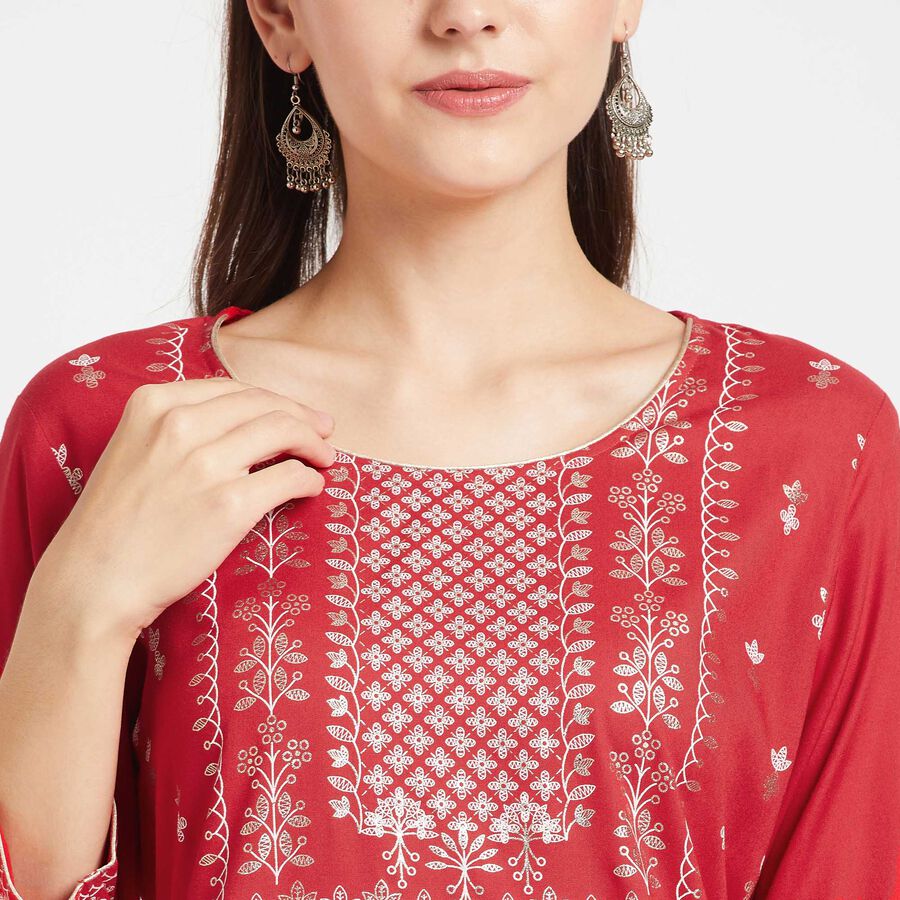 3/4Th Sleeves Straight Kurta, Red, large image number null