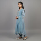 Girls' Sky Blue Cotton Embroidered Kurta and Churidar Fusion Set, Light Blue, small image number null