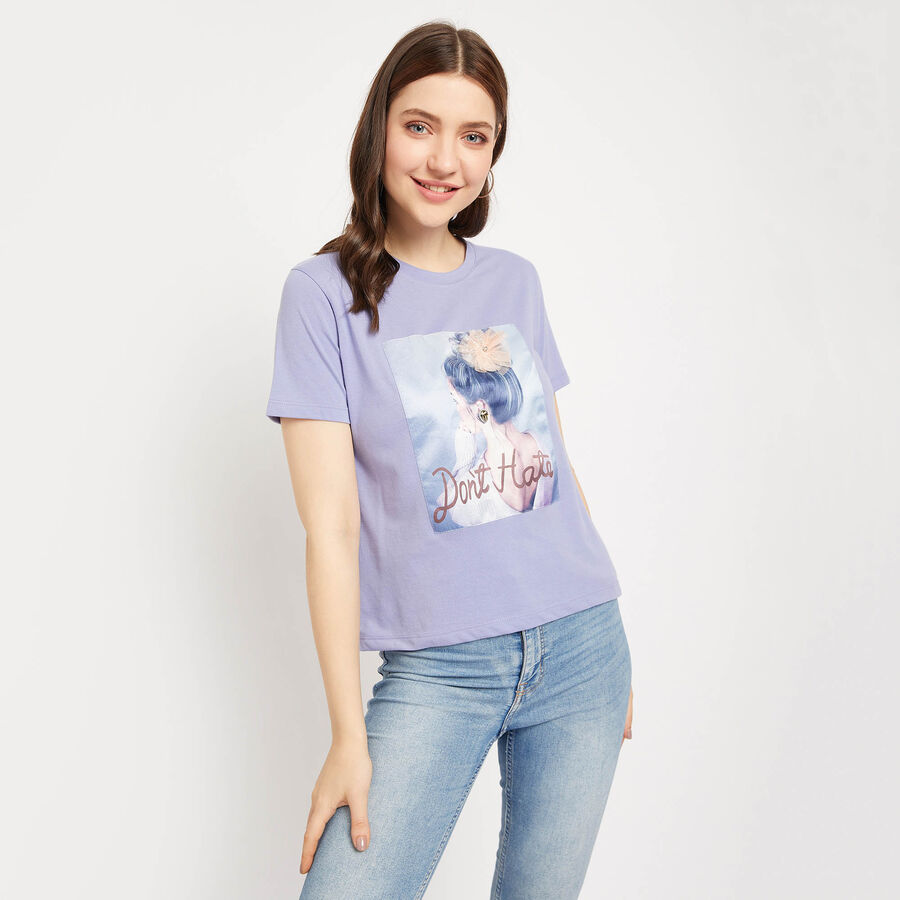 Embellished Round Neck T-Shirt, लाइलेक, large image number null