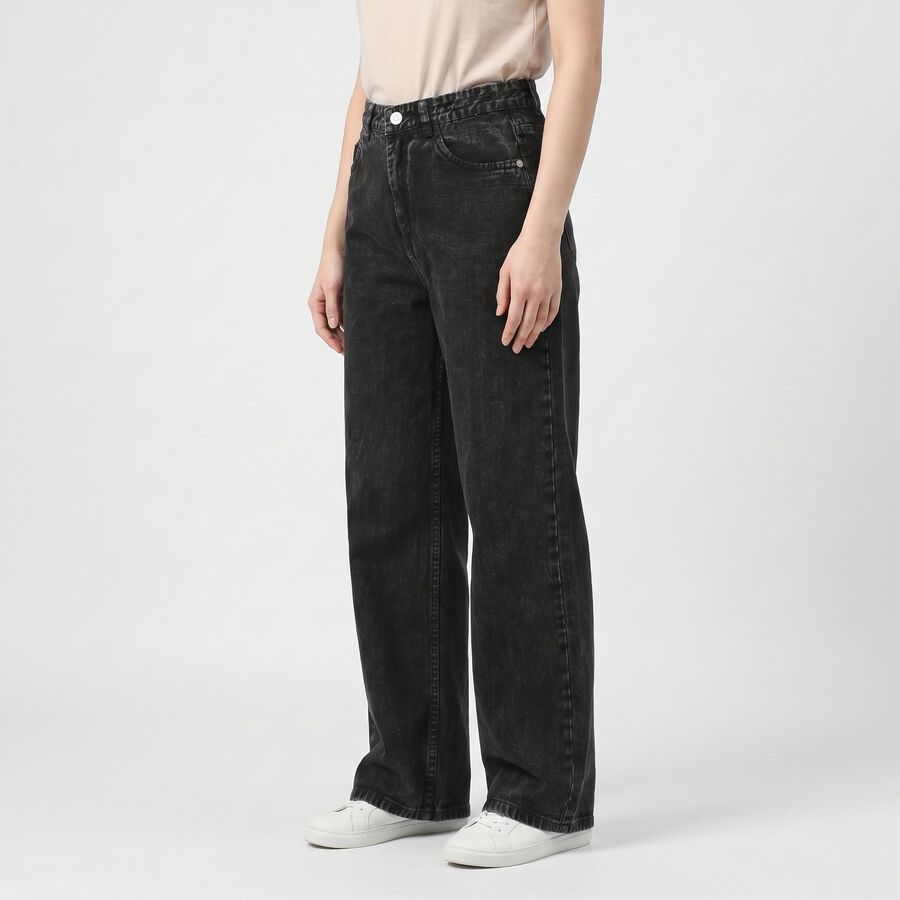 Women's Dark Grey Wide Leg Washed Jeans, गहरा ग्रे, large