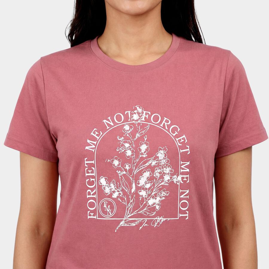 Ladies' Round Neck T-Shirt, गुलाबी, large