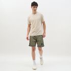 Men's Muted Olive Green Textured Elastic Waist Bermuda Shorts, Light Green, small