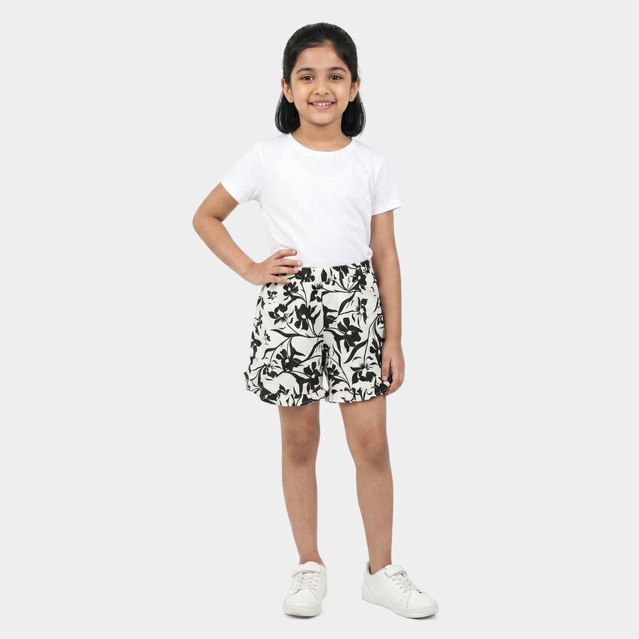 Girls' Black Regular Fit Floral Print Shorts, काला, large