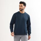 Men's Deep Navy Blue Crew Neck Textured Sweatshirt, Teal Blue, small image number null