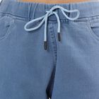 Women's Muted Denim Blue Jogger High-Rise Jeans, Mid Blue, small image number null
