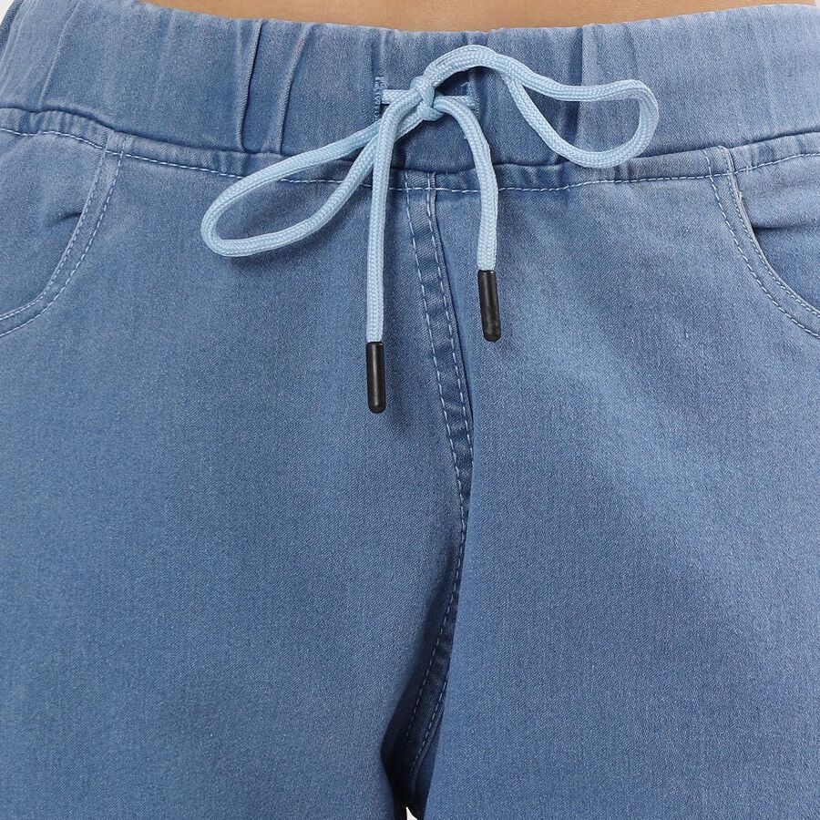 Women's Muted Denim Blue Jogger High-Rise Jeans, Mid Blue, large image number null