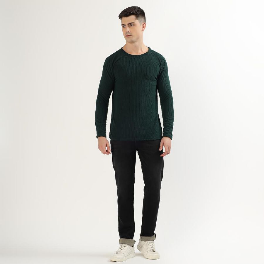 Men's Dark Forest Green Crew Neck Slim Fit Pullover, गहरा हरा, large image number null