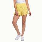 Women's Yellow Regular Fit Gingham Ruffle Hem Shorts, पीला, small
