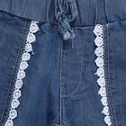 Girls' Deep Blue Relaxed Fit Lace Trim Jeans, मध्यम नीला, small image number null