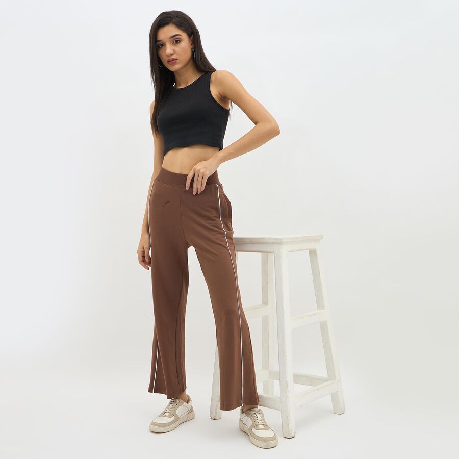 Women's Chocolate Brown Relaxed Fit Side-Piped Track Pants, Brown, large image number null